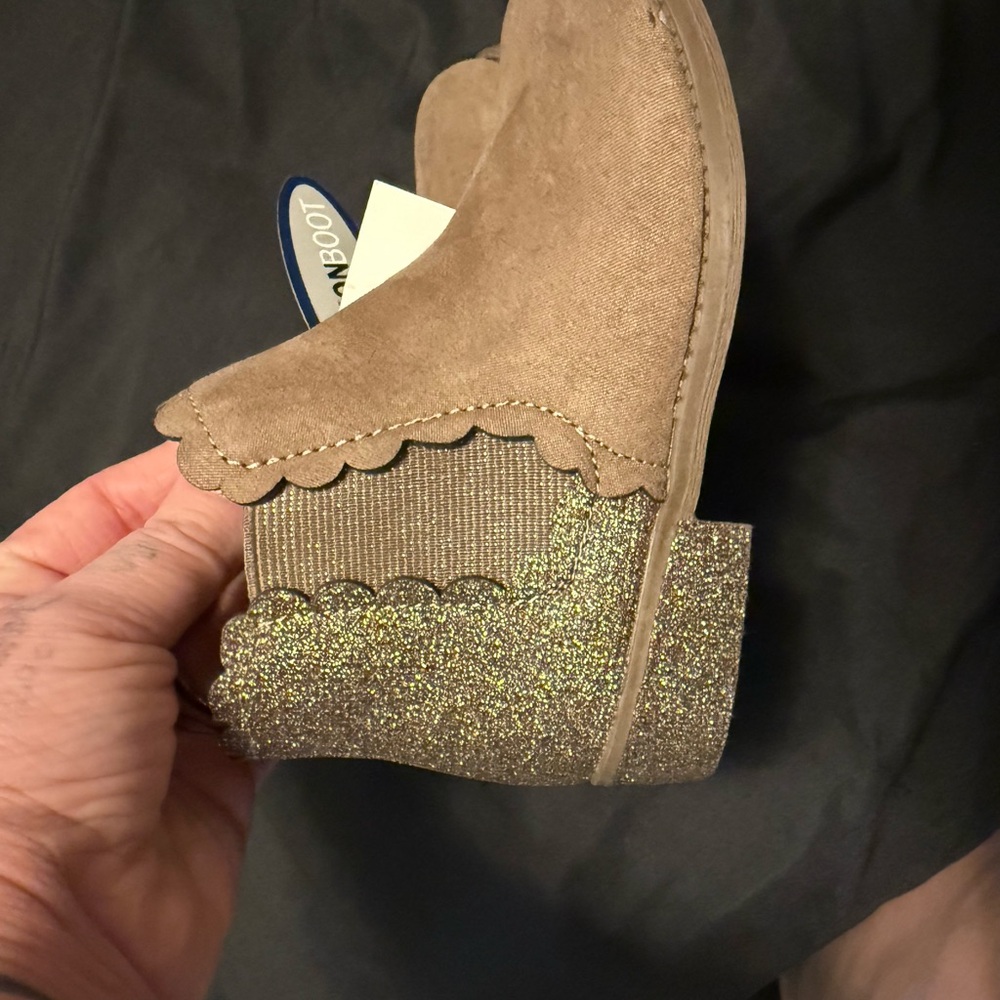 Tan Glitter Heel Ankle Boots